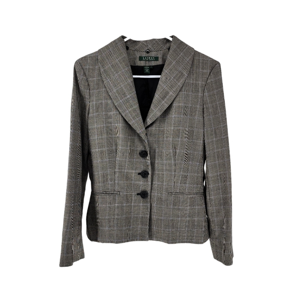 Lauren Ralph Lauren Women's Glen Plaid Shawl 100% Wool Collar Blazer - 6